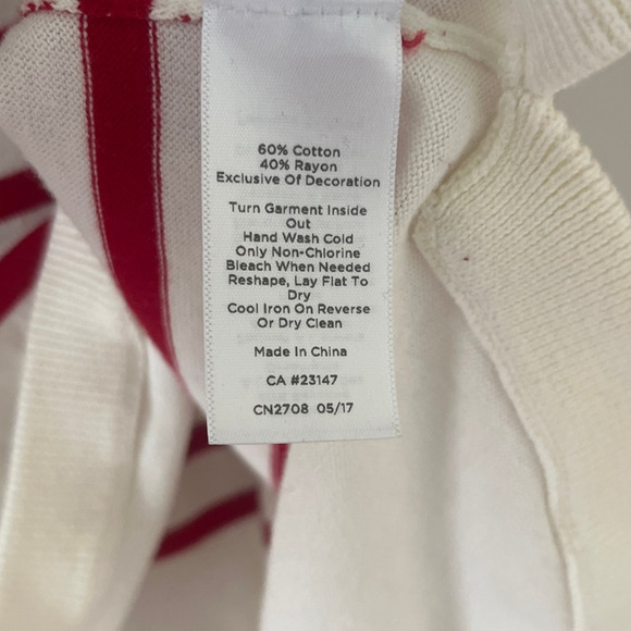 Talbots Petite Poppy Red Striped Bow Sweater Size Large Lightweight Knit‎ Tunic - Picture 5 of 10
